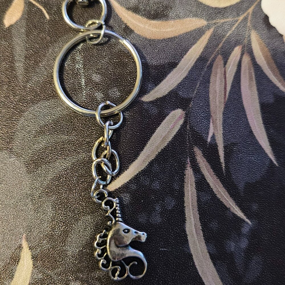 Unicorn Mythical Pendant Hand Assembled Silver Toned Keychain